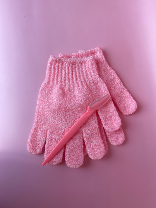 Exfoliating gloves & Facial hair razor Set